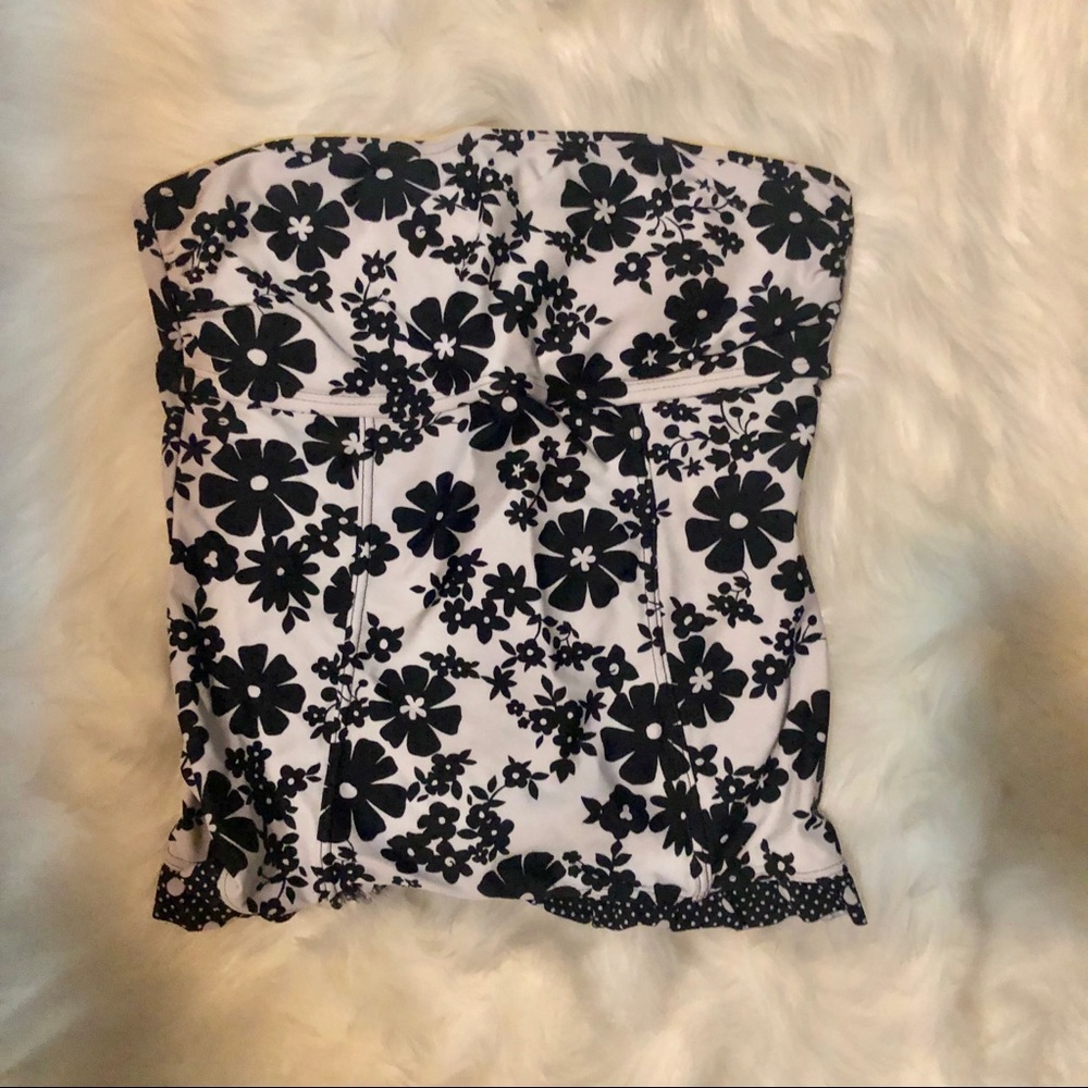 Strapless Swimsuit Top - Floral Black & White